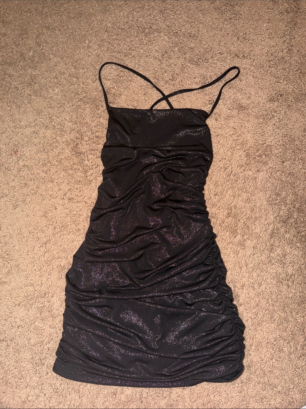 Lucy in the Sky Black Shimmer Ruched Mini Dress